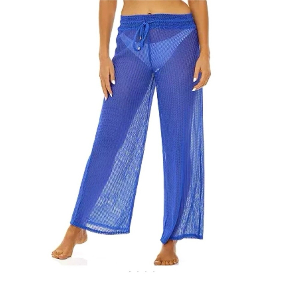 Jordan Taylor Women Pull‎ On Mock Drawstring Swim Pant Cover Up Blue Size Large